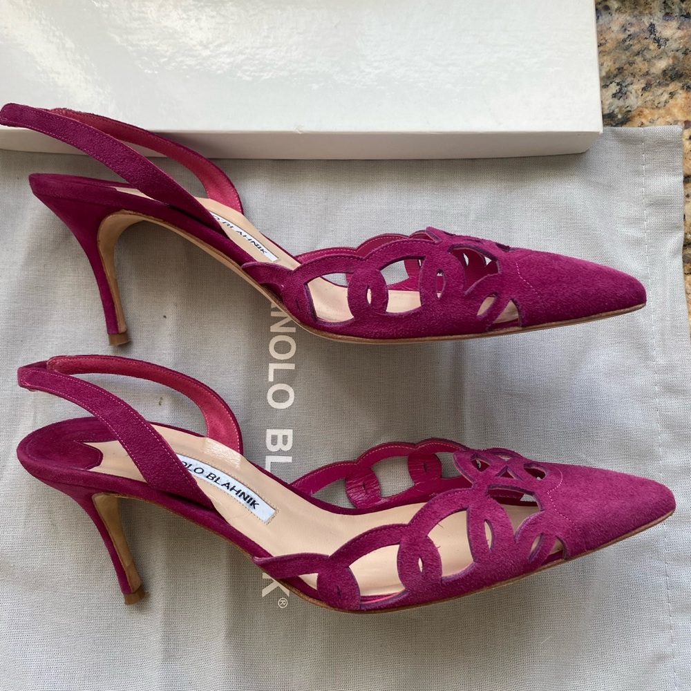 Pink Suade Manolo Blahnik Kitten Heel Nitapa 37.5